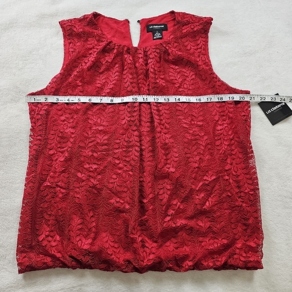 NWT Liz Claiborne Red Lace Sleeveless Bubble Hem Blouse Top Size L - Picture 7 of 11